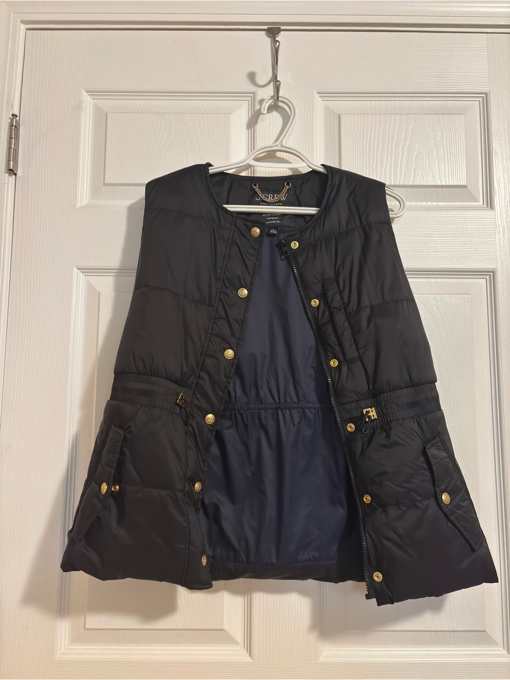 J. Crew Black Quilted Sleeveless Puffer Vest with Gold Buttons